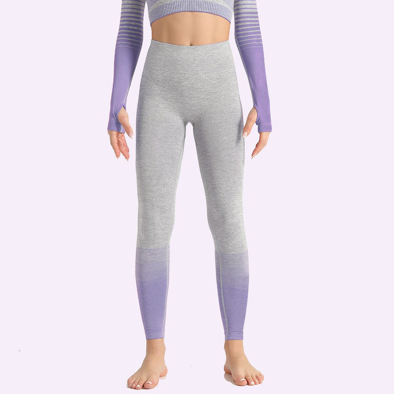 SHINBENE Stretchy High Waist Seamless Athletic Sport Workout Tights Women Striped Hip Enhancing Running Gym Fitness Leggings