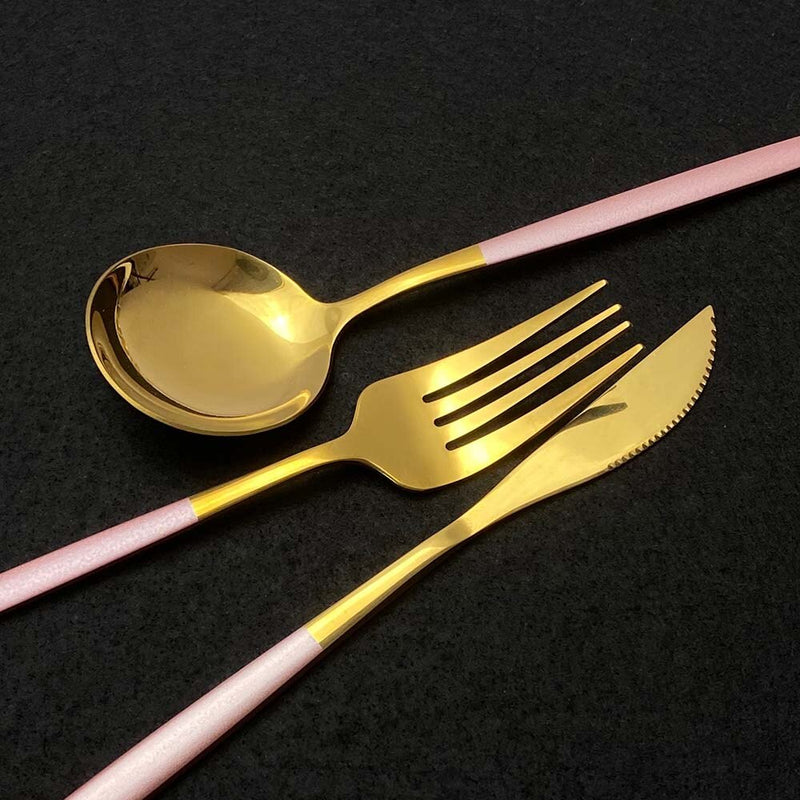 30Pcs Shiny Gold Cutlery Set Stainless Steel Dinnerware Set Knife Dessert Fork Spoon Dinner Silverware Set Kitchen Tableware Set