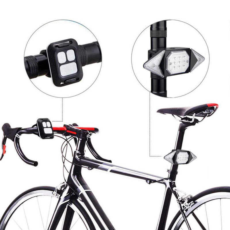 Smart Bike Light Wireless Remote Control Cycling Turning Signal Taillight USB Bicycle Rechargeable Rear Light LED Warning Lamp