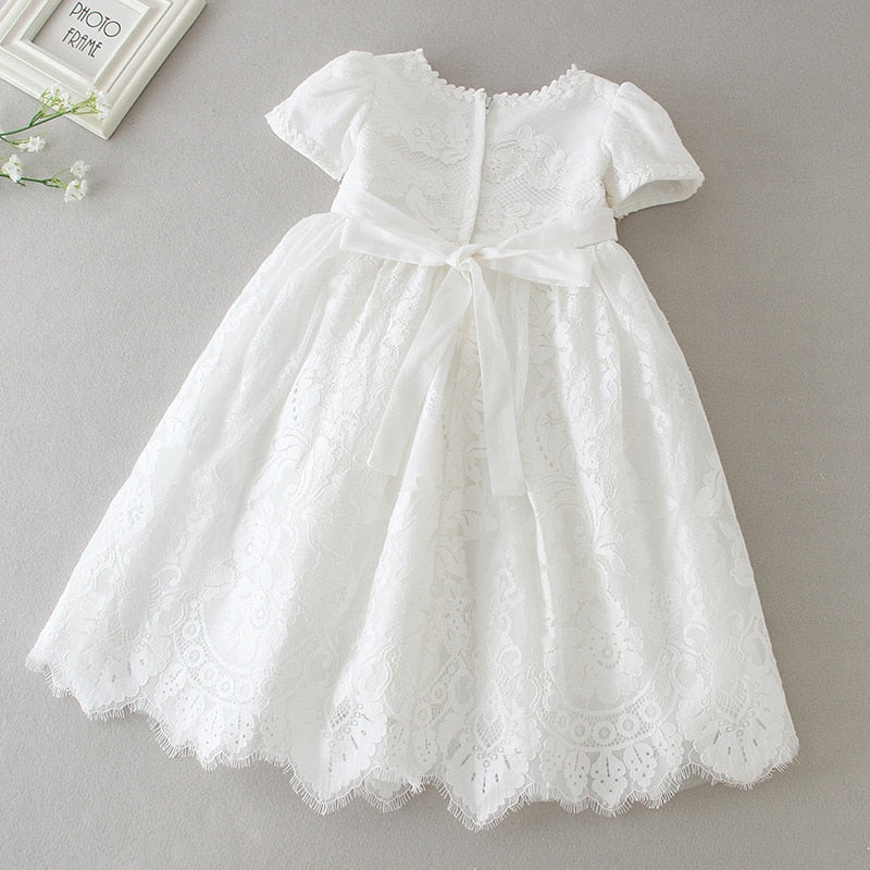 Hetiso White Infant Dress for Baptism Baby Girls Lace Dresses with hat Kids Clothes Christening Birthday Outfits 3-24 Month