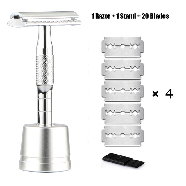 HAWARD Matte Black Safety Razor Fits All Double Edge Razor Blades Classic Manual Metal Razor For Men&amp;Women,20 Shaving Blades