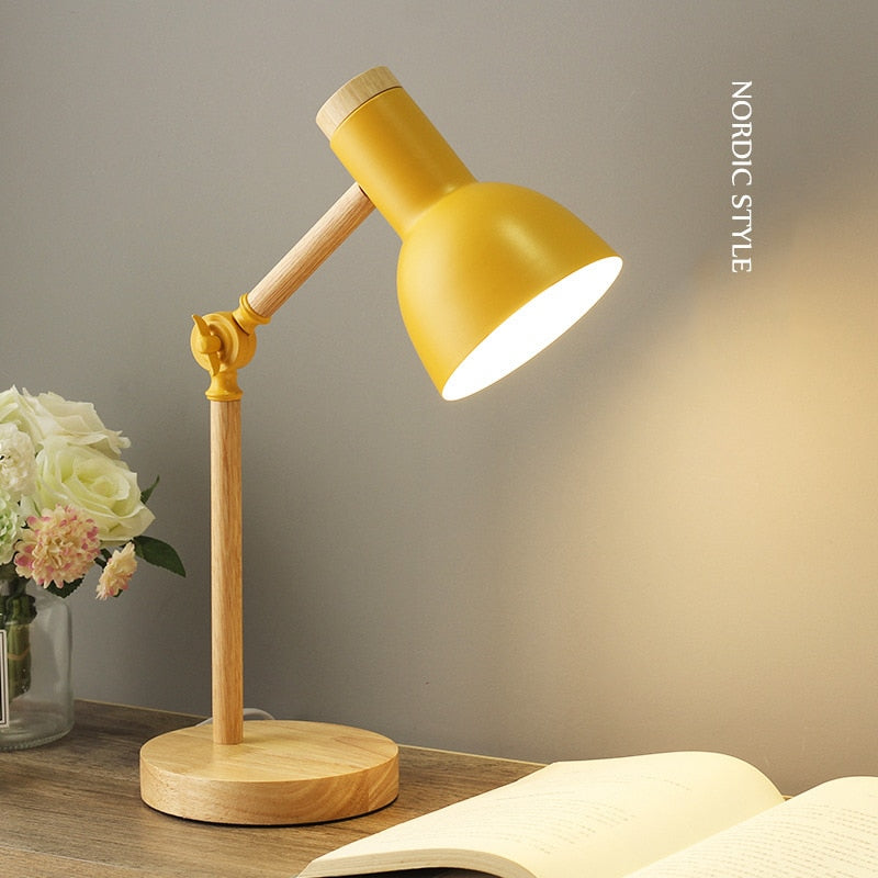 Creativo nórdico madera arte hierro LED plegable Simple lámpara de escritorio protección ocular lectura lámpara de mesa sala de estar dormitorio decoración del hogar