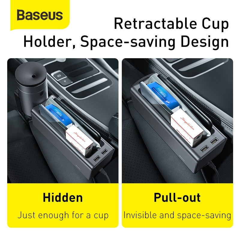 Baseus Car Seat Organizer Auto Storage Box Seat Gap Storage Box With Dual USB Ports For Card Cup Pocket Holder Car Accessories