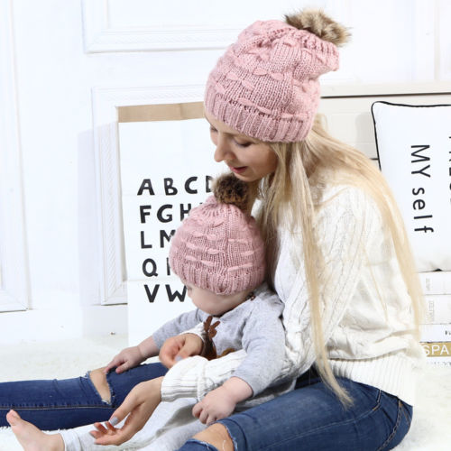 lioraitiin Mom Kid Beanie Hat Gorro de punto Gorro de punto para bebé recién nacido Gorro de mezcla de algodón sólido