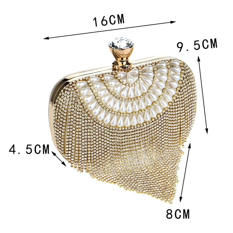 GLOIG Fashion Damen Quaste Abendtaschen Diamanten Perlen Clutch Hochzeit Geldbörse Schulter Party Laedes Case Geldbörse