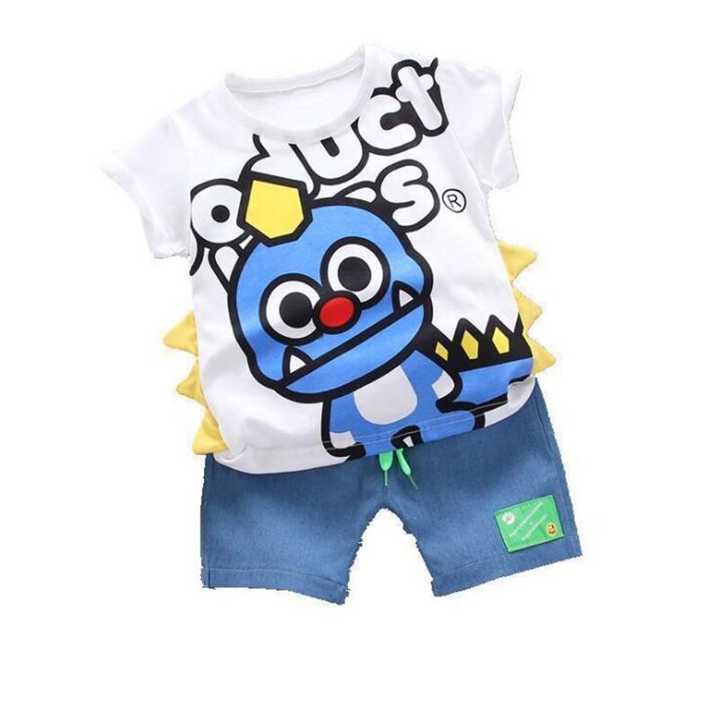 Ropa de algodón para niños, camisetas de verano con estampado de dinosaurios para bebés, pantalones cortos de mezclilla, 2 unids/set, chándales para niños pequeños