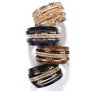 Amorcome Snakeskin Pattern Leather Bracelets for Women 2022 Trendy Metal Pipe Wide Multilayer Wrap Bracelet Female Jewelry Gift