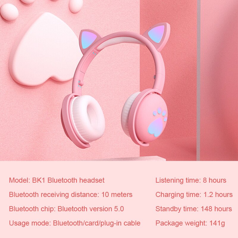 Nette Kinderkopfhörer Drahtlose Ohrhörer, Steuerung LED-Licht Katze Ohr Mädchen Kind Geschenk Bluetooth Gaming Headset Stereo Bass Mit Mikrofon