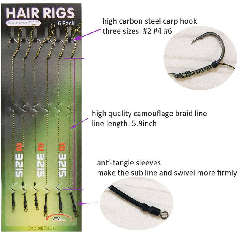 54pcs=9packs Carp Fishing hook Rigs carp fishing accessories Braided line Carp Rig ready tied hooks tackle  size 2# 4# 6#