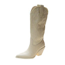 Frauen Cowboystiefel Spitzschuh Damenschuhe Prägung PU-Lederschuhe Kniehohe Stiefel Chunky Wedges Schuhe u694