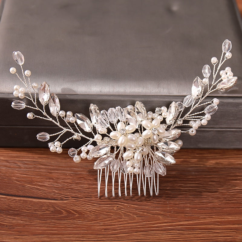 Wedding Hair Combs Bridal Hair Accessories For Women Hair Jewelry Silver Color Pearl Rhinestone Head Jewelry Women Accessories