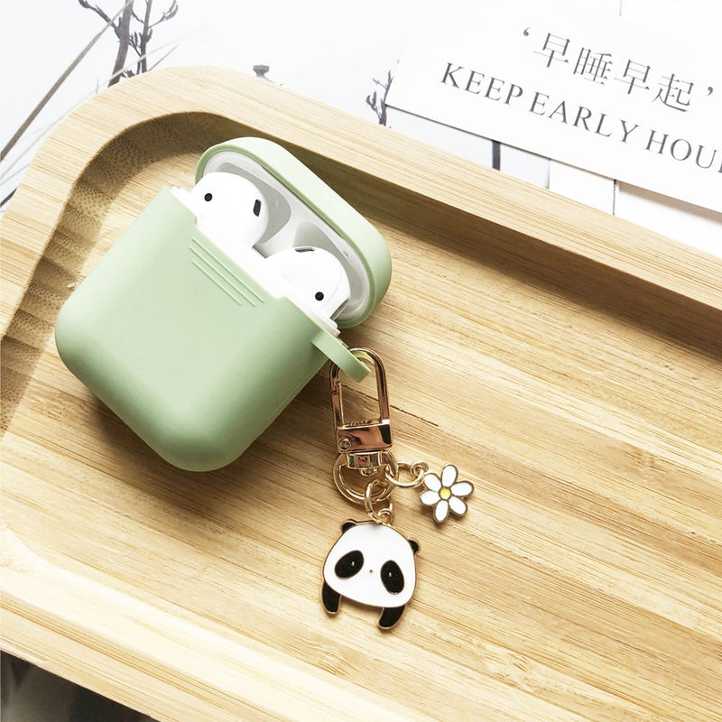Cute Korean Pearl Silicone Case for Apple Airpods 1 2 Case Accessories Wireless Earphone Protective Cover Cherry Dog Key Ring