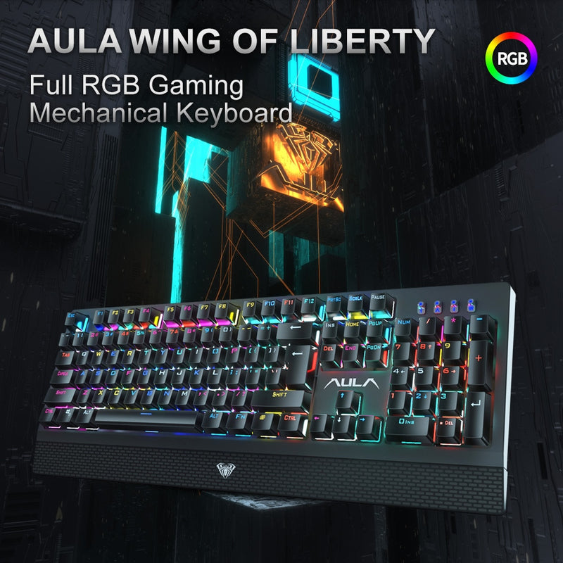 AULA RGB Gaming Mechanical Keyboard Blue Black Switch Wired Backlit Keyboard 104 Keys Anti-ghosting for Laptop Desktop PC Gamer