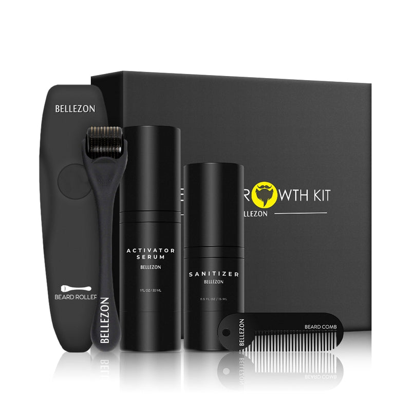 4 unids/set Kit de crecimiento de barba para hombres, potenciador del crecimiento del cabello, aceite más grueso, acondicionador nutritivo sin enjuague, juego de crecimiento de barba con peine