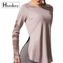 Loose yoga clothes for fitness sport shirt women blouse O-neck workout running long sleeve femme gym top with thumb holes