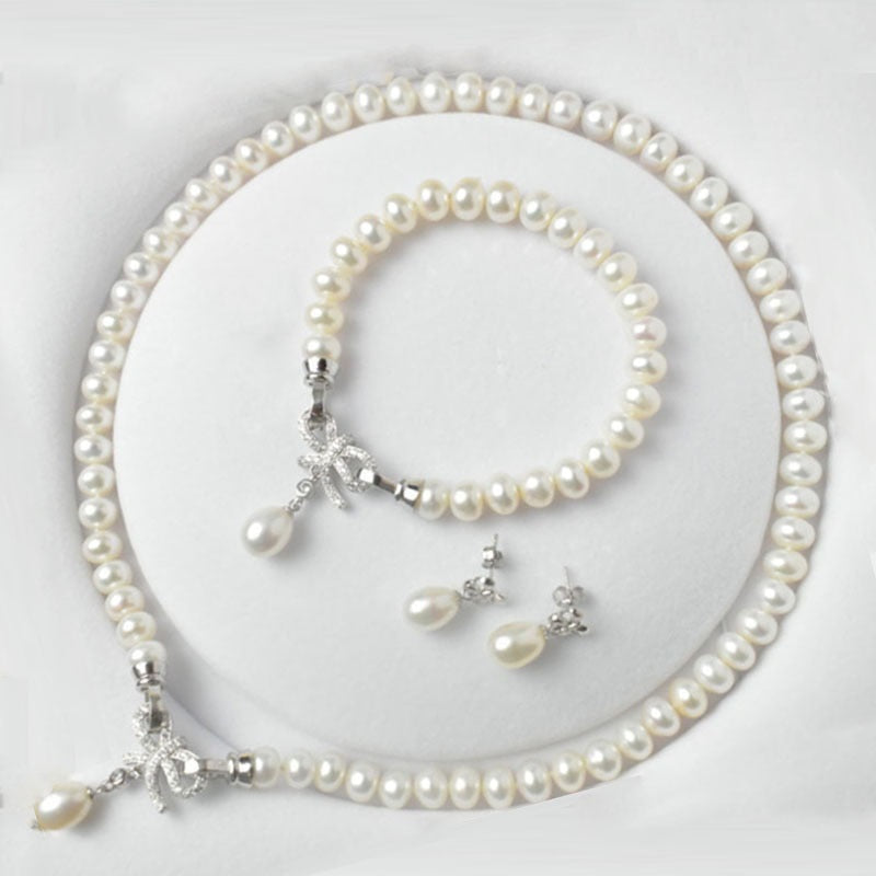 Classic Pearl Jewelry Sets Genuine Natural Freshwater Pearl Jewelry 925 Sterling Silver Earrings Bracelet Necklace For Women