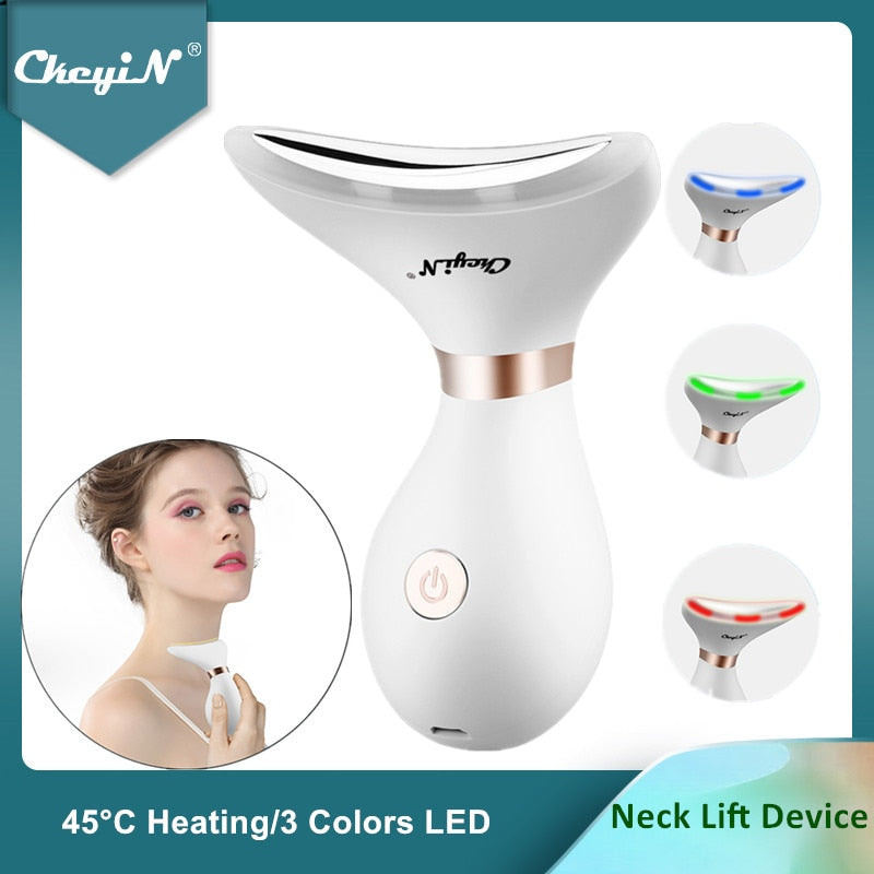 CkeyiN Face Massager LED Photon Therapy Heat Vibration Anti Wrinkles Facial Neck Lifting Skin Tightening Reduce Double Chin 48