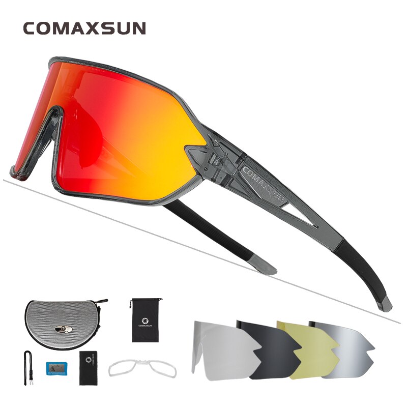 COMAXSUN Polarized Cycling Glasses 5 Lenses MTB Road Bike Sport Mirror Sunglasses Riding Eyewear Anti-UV400 Bicycle Goggles