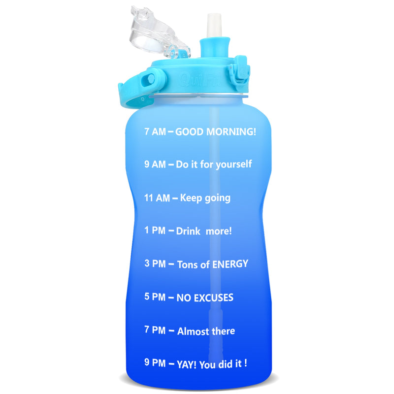 Quifit Gallone 2L Wasserflasche mit Strohhalm 3,8 &amp; 2 Liter großes Fassungsvermögen Tritan BPA-frei Motivationszitat Zeitmarkierung 2000ml Krug