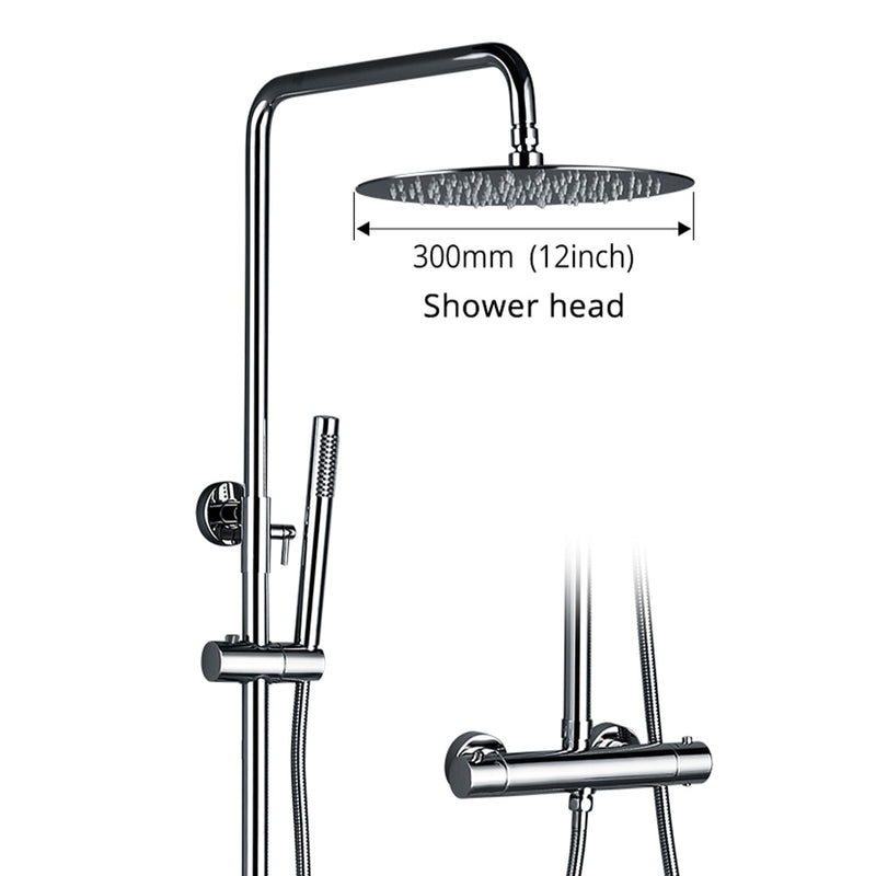 Grifo de baño de temperatura termostática, cabezal de ducha de lluvia de montaje en pared de latón dorado cepillado, rociador de mano de dos funciones, mezcla de agua fría y caliente