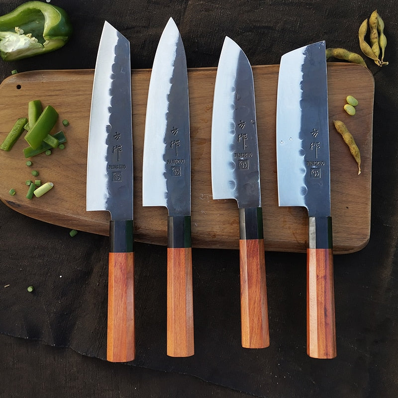 Cuchillos de cocina japoneses FANGZUO, cuchillo de acero inoxidable de alto carbono forjado, cuchillo de cocina afilado Santoku, herramienta para cortar cuchillos de utilidad