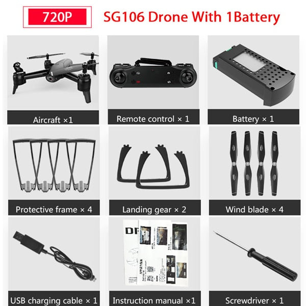 SG106 Drones con cámara HD 4K Cámara dual Flujo óptico WiFi Video Helicóptero RC Quadcopter para juguetes Kid RTF Dron 4k Drone
