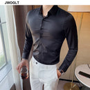 40kg-75kg Small Asian Size Fashion New Mens Shirt Korea Styles Long Sleeve Slim Fit Yellow Green White Casual Social Shirts