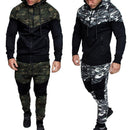 Men Causal Camouflage Patchwork Sets Camo Zipper Jacket+Pants 2PC Tracksuit Sportwear Hoodies Sweatshirt Pant Suit Plus Size