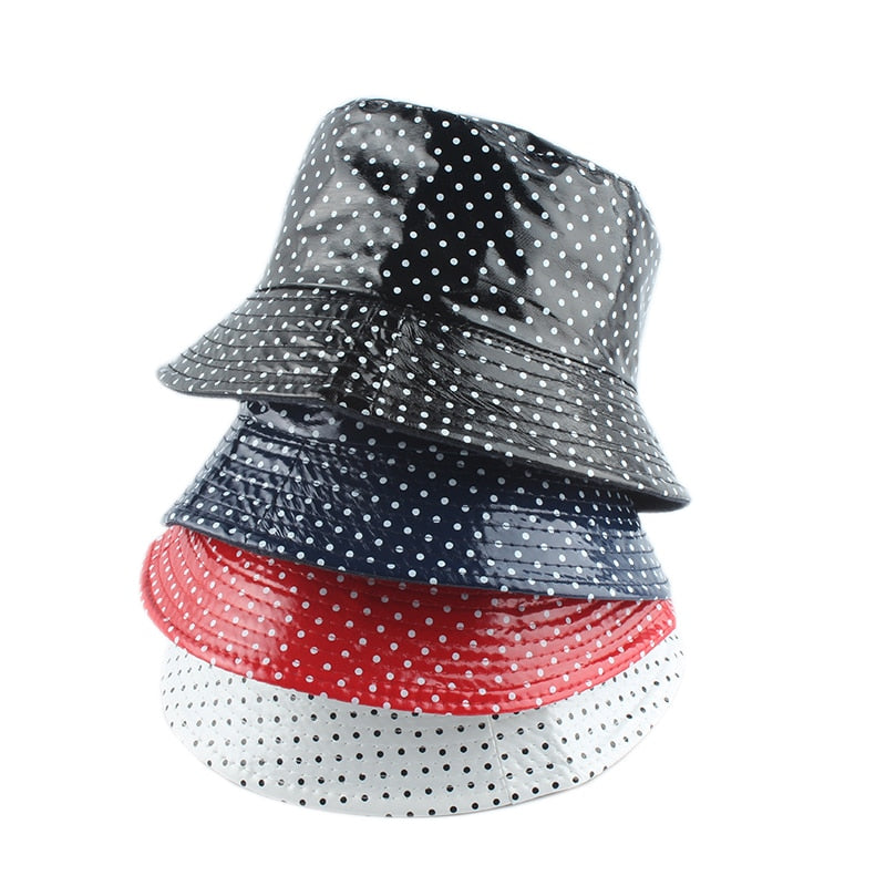 Sombrero de cubo Reversible de dos lados con estampado de puntos de cuero 2021, sombrero de pescador impermeable, gorra para el sol, sombreros de pesca para mujeres y hombres