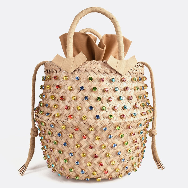 Artmomo Woven Crystal Embellished Tote Bag Rainbow Bucket Bag Damen Umhängetaschen Beste Handtaschen 2020 Geldbörsen Diamanttaschen