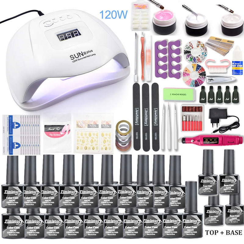 Maniküre-Set mit UV-LED-Nagellampe 120 W / 54 W Nagel-Set 30/20 Farben Gel-Nagellack-Kit-Sets Werkzeugset mit Nagelbohrmaschine