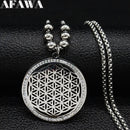 2022 Flower of Life Crystal Stainless Steel Chain Necklace Women Silver Color Bead Long Necklace Jewelry colgante mujer N129S02