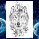 Pegatinas de tatuaje temporal de estilo veraniego, pluma de flor rosa para mujer, tatuajes falsos para hombre, tatuajes artísticos para brazo corporal, Lobo Tribal, León, Henna