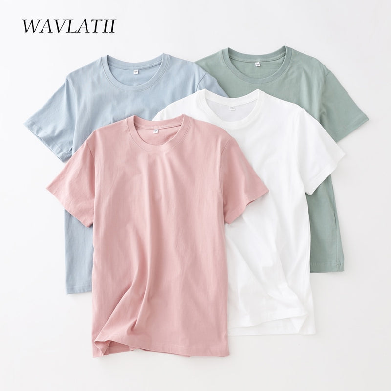 WAVLATII Women New Cotton T shirts Female Soft White Black Tees Lady Plus Size Basic Tops for Summer WT2102