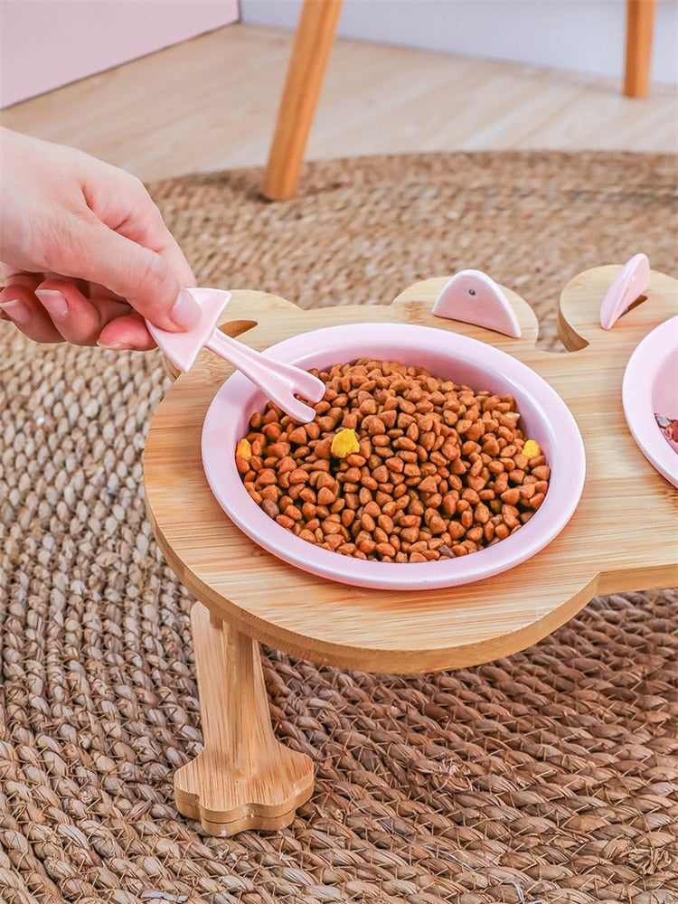 Cuenco de cerámica para gatos, cuenco para perros, cuenco individual y doble para mascotas, comedero para perros y gatos, cuenco de agua con soporte, plato de alimentación, cuenco para comida, suministros para mascotas