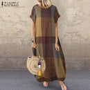 ZANZEA Bohemian Polka Dot Printed Long Dress 2022 Women's Summer Sundress Casual Short Sleeve Plaid Party Vestido Robe