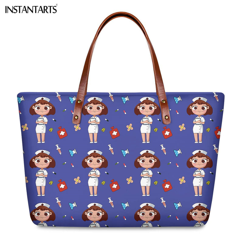 INSTANTARTS Cartoon Nurse Print Women Casual Work Handbags Large Capacity Tote Hospital Paramedical Fashion Travel Shoulder Bag