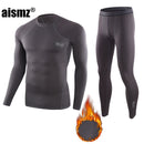 Aismz Thermal Underwear Sets Men Quick Drying Anti-microbial Stretch Thermo Compression Fleece Sweat Fitness Warm Long Johns