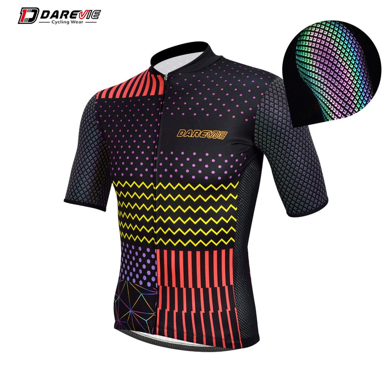 DAREVIE Pro Cycling Jersey Summer Reflective Men Cycling Jersey Breathable Team Bike Jersey MTB Road Cycling Clothing Top Jersey