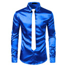 2 uds camisa de seda plateada + corbata para hombre satén suave esmoquin camisas Casual botón abajo hombres vestido camisas boda fiesta graduación Chemise Homme