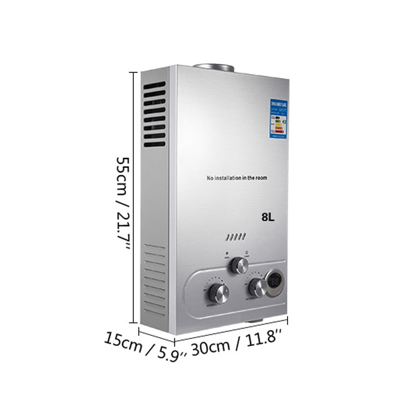 Heißwasserbereiter 6/8/10/12/16/18L Flüssiggas-Warmwasserbereiter Durchlauferhitzer ohne Durchlauferhitzer mit Duschkopf und LCD-Display