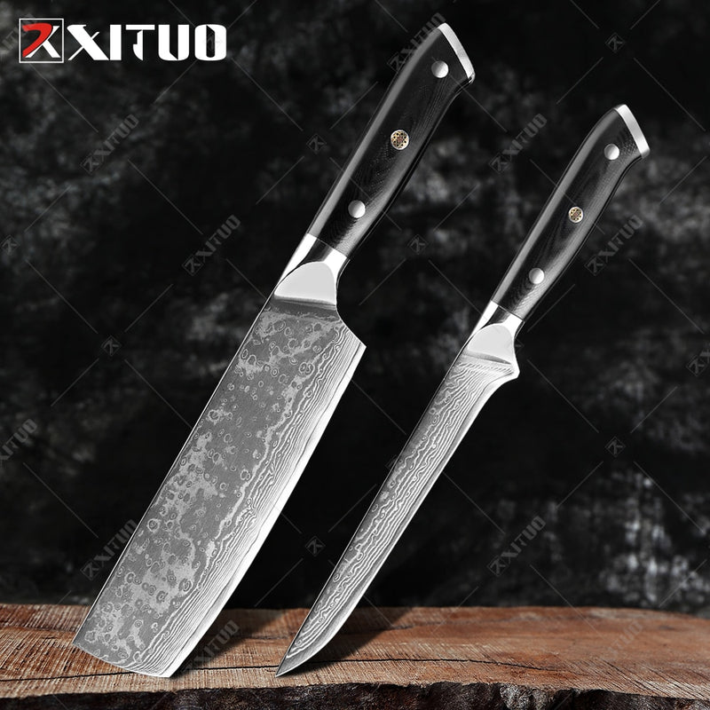 XITUO Damascus Chef Knife 1-8PCS Professional Japan Sankotu Cleaver Bone Knives Utility Kiritsuke Paring Kitchen Knife Cooking