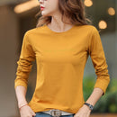 Letter Embroidery 2022 Autumn Cotton T-shirt Spring Women Long Sleeve Casual Red T shirts Fashion O-Neck Blue Yellow Simple Tops