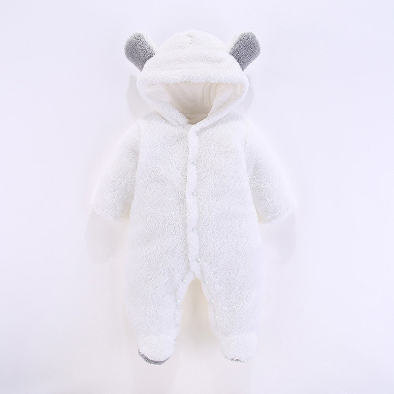 PatPat New Winter Warm Cotton Casual Newborn Cute Bear Design winter Hooded Jumpsuit Bag Foot Romper For Baby Boy Baby Girl