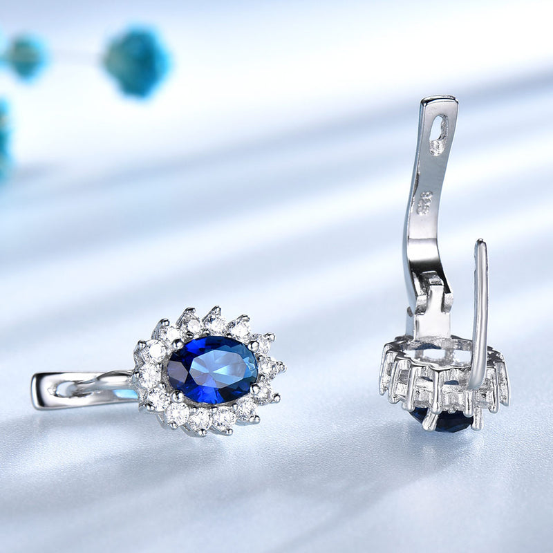 Pendientes de Clip de piedras preciosas de plata de ley 925 sólida UMCHO para mujer, joyería fina de zafiro azul, compromiso de boda, regalo de San Valentín