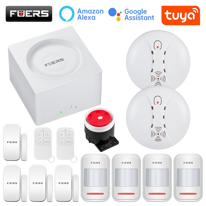 Sistema de alarma FUERS G95 Wifi GSM, alarma de vida inteligente, sistema de alarma de seguridad para el hogar, aplicación Tuya, Alexa, alarma antirrobo para el hogar inteligente de 433MHz