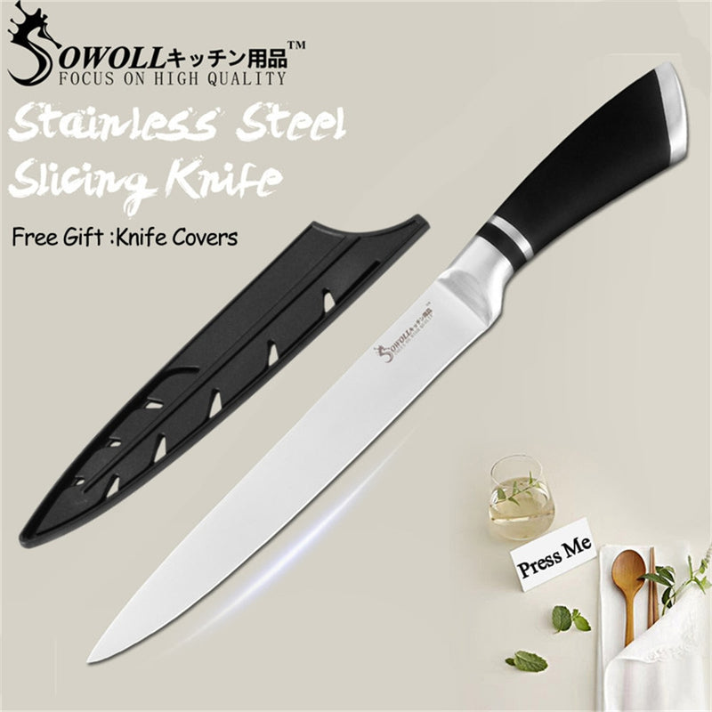 Cuchillos de cocina SOWOLL, cuchillos de acero inoxidable, herramienta para pelar Santoku, rebanador de pan, Chef, cuchillo para picar, accesorios de cocina, herramientas