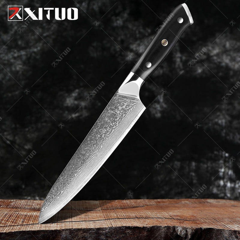 XITUO Damaskus Kochmesser 1-8 STÜCKE Professionelle Japan Sankotu Cleaver Bone Messer Utility Kiritsuke Schälmesser Küchenmesser Kochen