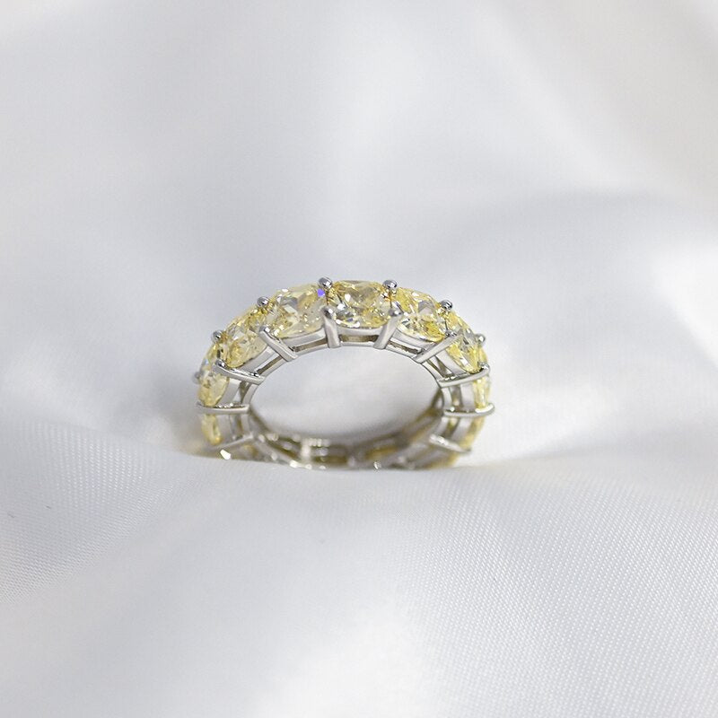 OEVAS 100% Plata de Ley 925 brillante 1 fila completa 5*5mm alto carbono diamante anillos de dedo para mujer boda fiesta joyería fina