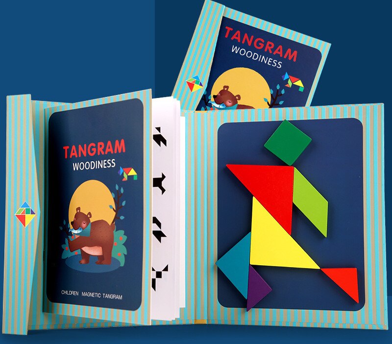 Magnetic Tangram Puzzle Book Educational Toys For Children Portable Baby Toys Kid Montessori Learning Intelligence Jigsaw Wooden